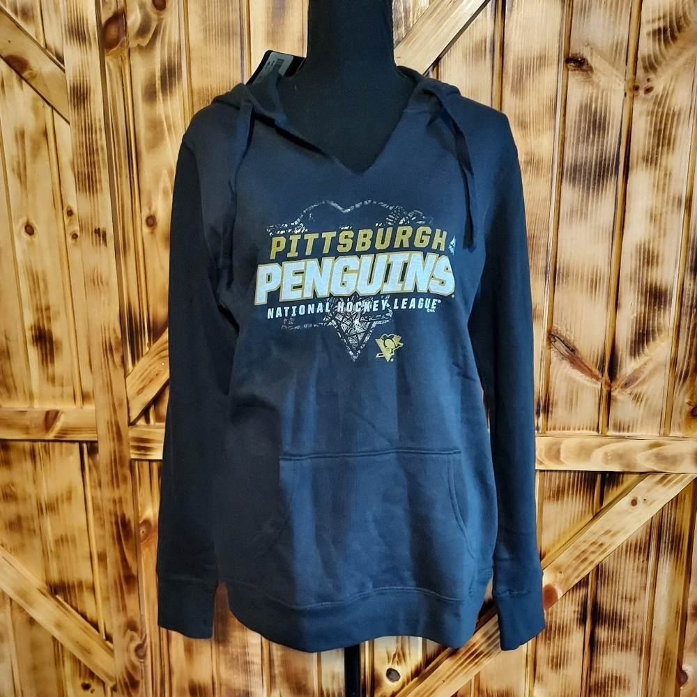 NHL Pittsburgh Penguins Women's Black V-neck Hoodie Size Medium NWT